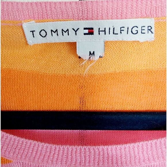 Tommy Hilfiger M Sweater‎ Women's  Striped Pink Orange 100% Linen Long Sleeve - Picture 5 of 7
